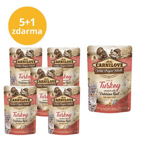 5+1 ZDARMA Carnilove Cat Pouch Rich in Turkey Enriched with Valerian 85g - 1