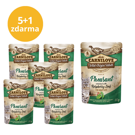 5+1 ZDARMA Carnilove Cat Pouch Rich in Pheasant Enriched with Raspberry Leaves 85g - 1