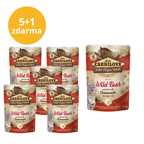 5+1 ZDARMA Carnilove Cat Pouch Rich in Wild Boar Enriched with Chamomile 85g - 1