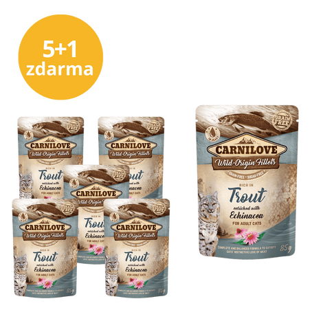 5+1 ZDARMA Carnilove Cat Pouch Rich in Trout Enriched with Echinacea 85g - 1